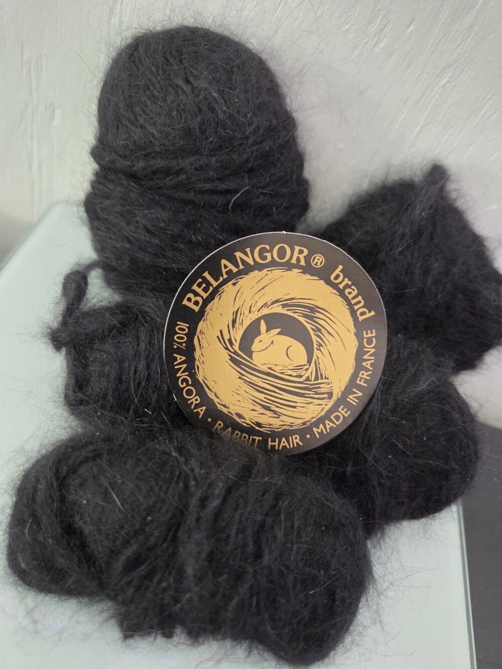 Vintage BELANGOR 100% Angora Yarn Lot Black France 88g Soft Luxury